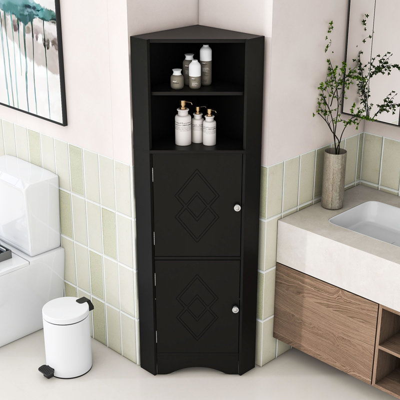 Lark Manor™ Tall Bathroom Corner Cabinet with Adjustable Shelves and 2 Storage Cabinet | Wayfair